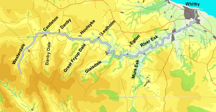 Map showing course of River Esk