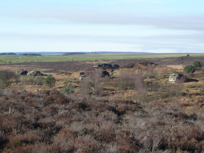 A view of the High Bridestones from the opposite side of Bridestones Griff. 