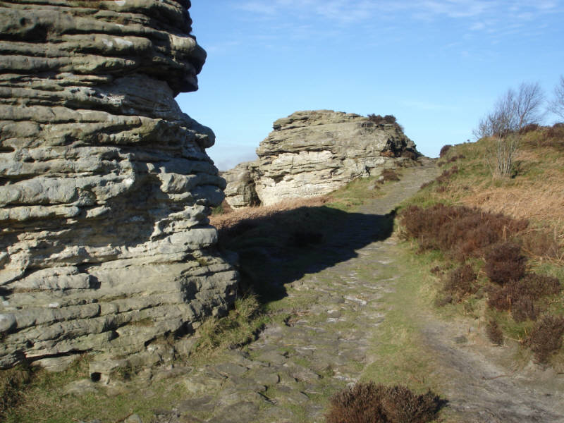 A view along the path behind the Low Bridestones.
