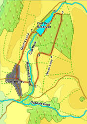Map for our walk from Osmotherley to Cod Beck Reservoir