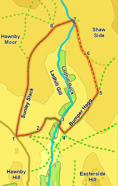Map for walk around Ladhill Gill