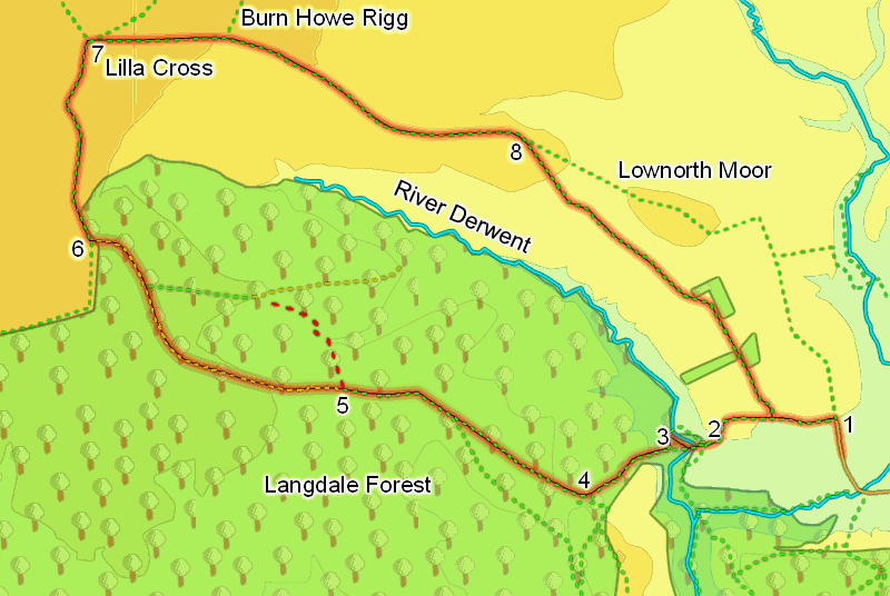 Map of walk to Lilla Cross