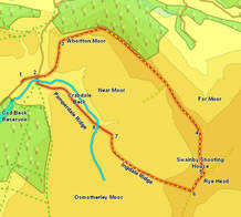 Map for walk from Cod Beck Reservoir to Swainby Shooting House